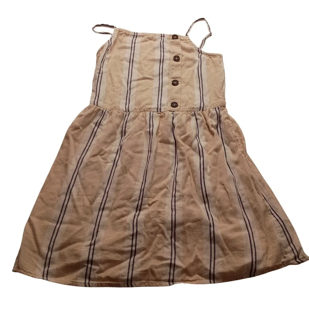 Abercrombie Kids Striped Button Front Sundress Tan Navy Blue Size 13/14 NWOT
